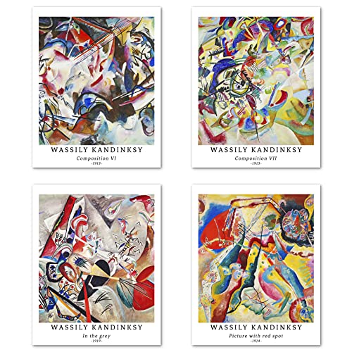 Berkin Arts Kunstdruck Ungerahmt Abstrakt Geometrische Bilder Set von 4, Poster Größe: 20x25 cm Premium Kunstpapier Wanddeko Bunt Wunderbarem Painting Passenden Küche Deko Wassily kandinsky Posters von Berkin Arts