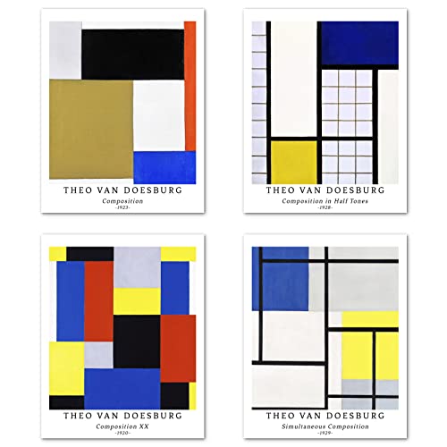 Berkin Arts Kunstdruck Ungerahmt Abstrakt Geometrische Bilder Set von 4, Poster Größe: 28x35 cm Premium Kunstpapier Wanddeko Wunderbarem Illustration Passenden BüroDeko Theo Van Doesburg Prints von Berkin Arts