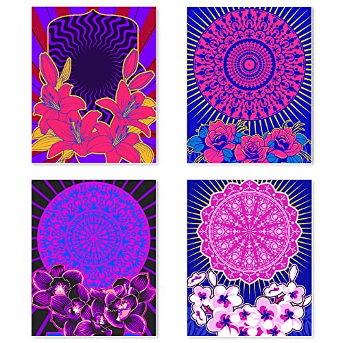 Berkin Arts Kunstdruck Ungerahmt Bilder Set von 4, Poster Größe: 20x25 cm Premium Mandala Kunstpapier Wanddeko Passenden Collage Deko Abstrakte Violett Lila Rosa Blume Rose für Mädchen Pictures von Berkin Arts