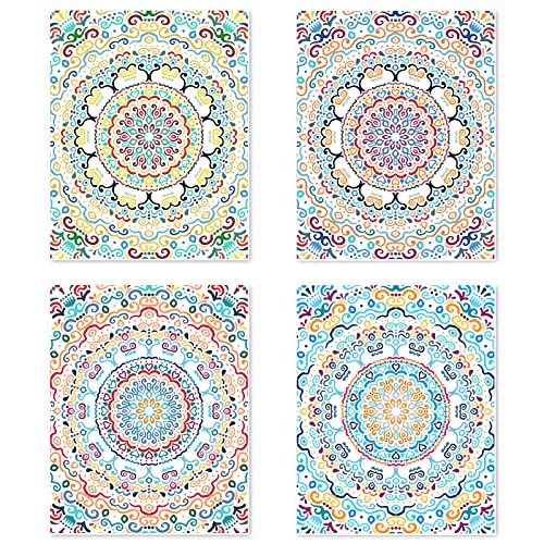 Berkin Arts Kunstdruck Ungerahmt Bilder Set von 4, Poster Größe: 20x25 cm Premium Mandala Kunstpapier Wanddeko Passenden Rahmenlos Deko Wohnzimmer Blume Böhmische Geometrische Pictures von Berkin Arts