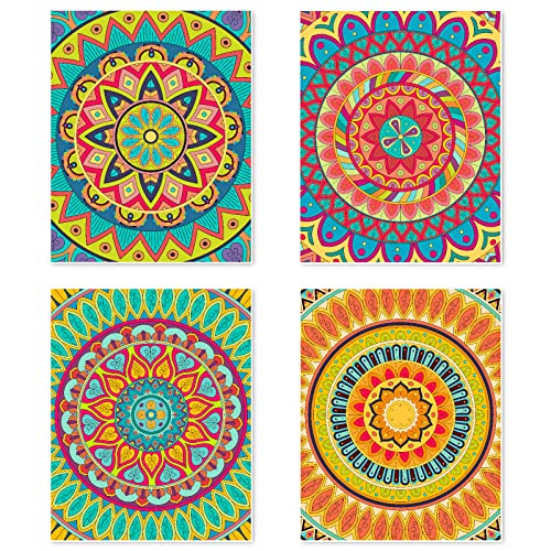 Berkin Arts Kunstdruck Ungerahmt Bilder Set von 4, Poster Größe: 28x35 cm Premium Mandala Kunstpapier Wanddeko Passenden Jugendzimmer Deko Abstrakte Mehrfarbig Blume Raumdekoration Posters von Berkin Arts