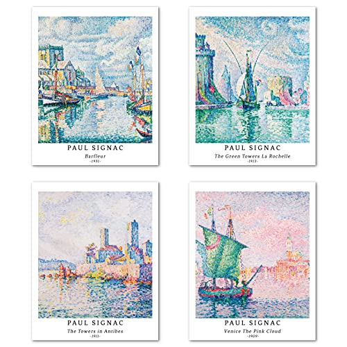 Berkin Arts Kunstdruck Ungerahmt Landschaft Bilder Set von 4, Poster Größe: 28x35 cm Premium Kunstpapier Wanddeko Vintage Fähre Poster Geschenk für Freundin Passenden Küche Deko Paul Signac Paintings von Berkin Arts