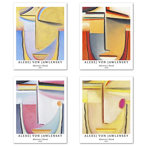 Kunstdruck Ungerahmt Abstrakt Geometrische Bilder Set von 4, Poster Größe: 20x25 cm Premium Kunstpapier Wanddeko Stilvolles ästhetisch Passenden Kinderzimmer Deko Alexej Von Jawlensky Prints von Berkin Arts