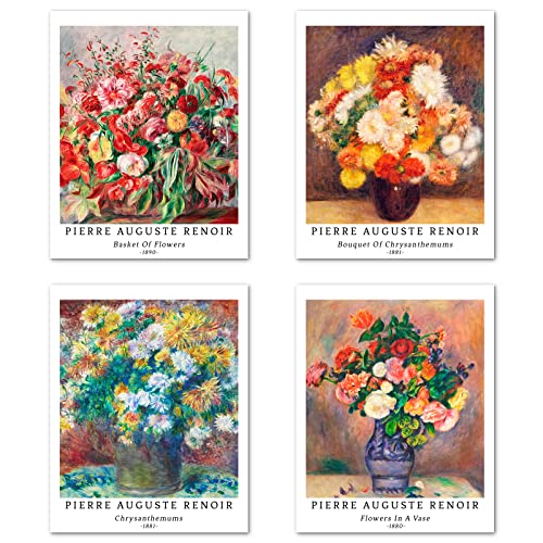 Kunstdruck Ungerahmt Bilder Set von 4, Poster Größe: 20x25 cm Premium Blumen Kunstpapier Wanddeko Vintage Geschenk Bunt Foto Fotoalbum Passenden Collage Deko Pierre Auguste Renoir Pictures von Berkin Arts
