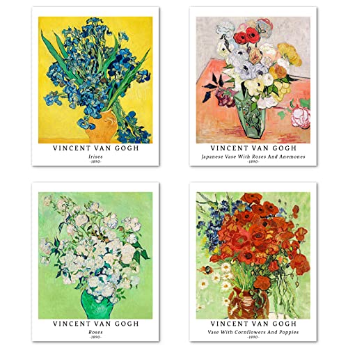 Kunstdruck Ungerahmt Bilder Set von 4, Poster Größe: 20x25 cm Premium Blumen Kunstpapier Wanddeko Vintage Wandbild Hochauflösend Wunderbarem Prints Passenden Küche Deko Vincent Van Gogh Posters von Berkin Arts