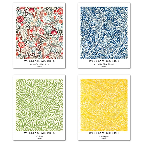 Kunstdruck Ungerahmt Bilder Set von 4, Poster Größe: 28x35 cm Premium Blumen Kunstpapier Wanddeko Unframed Bild Vintage Pink Blatt Familie Geschenk Passenden Wohnzimmer Deko William Morris Posters von Berkin Arts