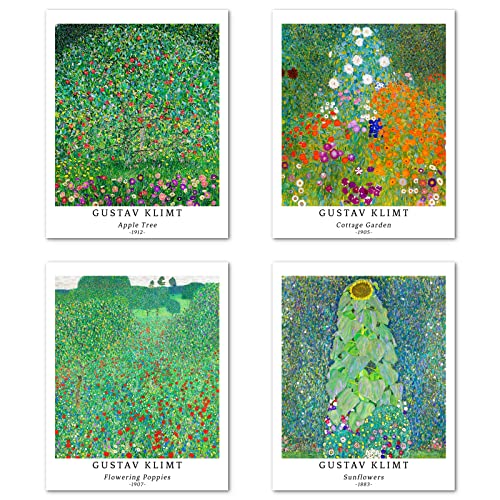 Kunstdruck Ungerahmt Bilder Set von 4, Poster Größe: 28x35 cm Premium Kunstpapier Wanddeko Stilvolles 4 Stück Abstrakt Wald Pflanzen Panorama Bild Passenden Raumdekoration Deko Gustav Klimt Paintings von Berkin Arts