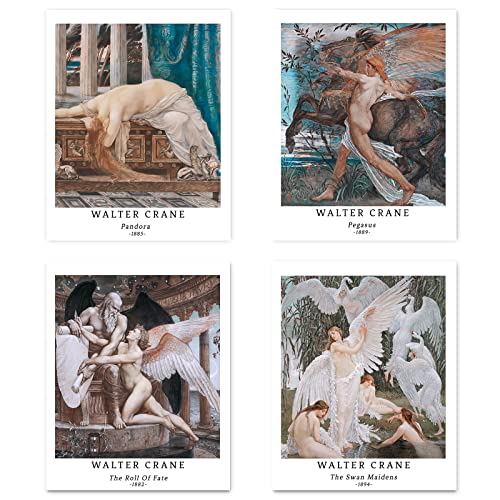 Kunstdruck Ungerahmt Klassische Mythologie Historisch Bilder Set von 4, Poster Größe: 20x25 cm Premium Kunstpapier Wanddeko Pandora Pegasus Engel Passenden Raumdekoration Deko Walter Crane Painting von Berkin Arts