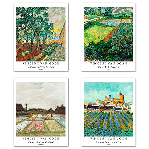 Berkin Arts Kunstdruck Ungerahmt Landschaft Bilder Set von 4, Poster Größe: 20x25 cm Premium Kunstpapier Wanddeko Moderne Grün Wunderbarem Botanische Passenden Collage Deko Vincent Van Gogh Poster von Berkin Arts