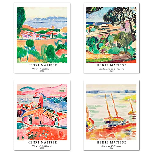 Kunstdruck Ungerahmt Landschaft Bilder Set von 4, Poster Größe: 20x25 cm Premium Kunstpapier Wanddeko Stilvolles Kinderposter Geschenk für FreundePassenden Jugendzimmer Deko Henri Matisse Pictures von Berkin Arts