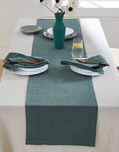 Berklan 100% Leinen Tischläufer 40 x 180 cm für weihnachtliche Esstisch Dekoration 80% europäischer Flachs 20% Baumwolle Grün von Berklan