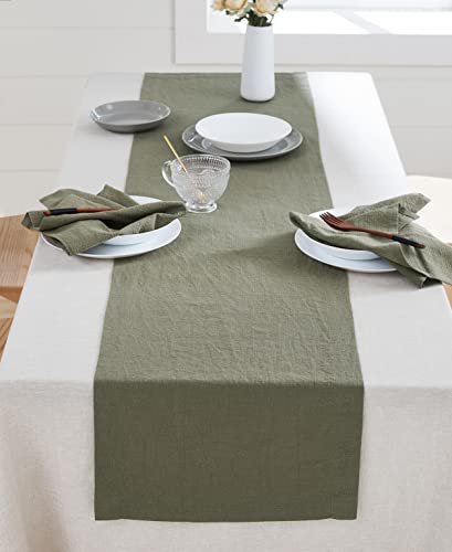 Berklan Leinen Tischläufer 40 x 140 cm für Esstische 55% europäischer Flachs 45% Baumwolle Elegant waschbar Seersucker Grau Grün von Berklan