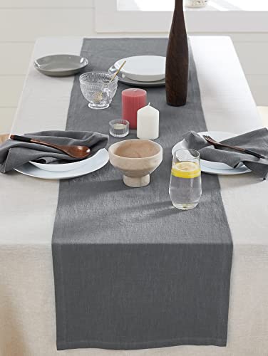 Berklan Leinen Tischläufer 40 x 140 cm für Esstische 80% europäischer Flachs 20% Baumwolle Elegant waschbar Blau von Berklan