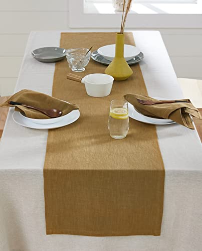 Berklan Leinen Tischläufer 40 x 140 cm für Esstische 80% europäischer Flachs 20% Baumwolle Elegant waschbar Erdiges Gelb von Berklan