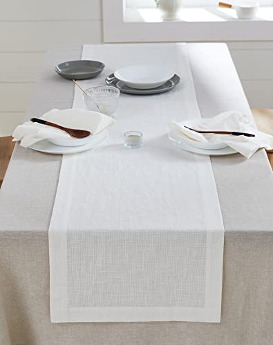 Berklan Leinen Tischläufer 40 x 140 cm für den Esstisch 55% europäischer Flachs 45% Baumwolle elegant waschbar Seersucker Weiß von Berklan