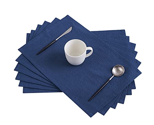 Berklan Leinen Tischsets Platzsets 45 x 30 cm 55% französischer Flachs 45% Baumwolle für Esstische, handgefertigt aus Seersucker Elegant Waschbar Blau von Berklan