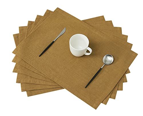 Berklan Leinen Tischsets Platzsets 45 x 30 cm 6er Set 80% französischer Flachs 20% Baumwolle Weich Langlebig Waschbar Erdiges Gelb von Berklan