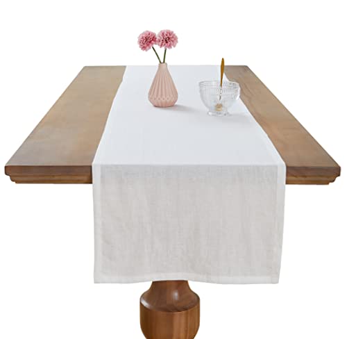 Berklan Tischläufer aus 100 % reinem Leinen mit Stone Washed für Esstisch, Küchentisch, handgefertigt aus europäischem Flachs, strapazierfähig, maschinenwaschbar, 40 x 140 cm, weiß von Berklan