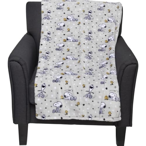 Berkshire Blanket & Home Peanuts Gang Snoopy & Woodstock Samt-Überwurfdecke mit Snoopy & Woodstock auf grauer Decke mit Punkten, 127 x 177,8 cm von Berkshire Blanket & Home Co