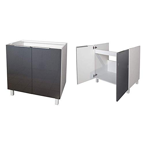 Berlenus Küchenunterschrank, mit 2 Türen, Grau Hochglanz, 80 x 52 & CP8HG Unterschrank Spülenschrank, 80 cm, glänzend, Grau von Berlenus