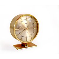 50Er Jahre Mid Century Messing Schreibtisch-Uhr, Electra Schatz, Atomic Kaminuhr Germany von Berlinattic