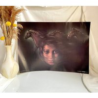 80Er Jahre Kunst Poster Print, Mädchen Mit Pferden, Thoroughbred Dream, Von Joy Caros von Berlinattic