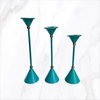 Vintage Kerzenständer 3Er Set Aus Messing, Mintgrün Mit Gold Unterstreicht Memphis Stil von Berlinattic