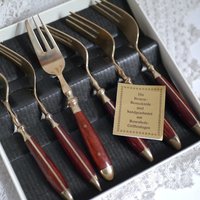 Vintage Kuchen-/Dessertgabeln Aus Palisander Und Bronze, 6Er-Set von Berlinattic