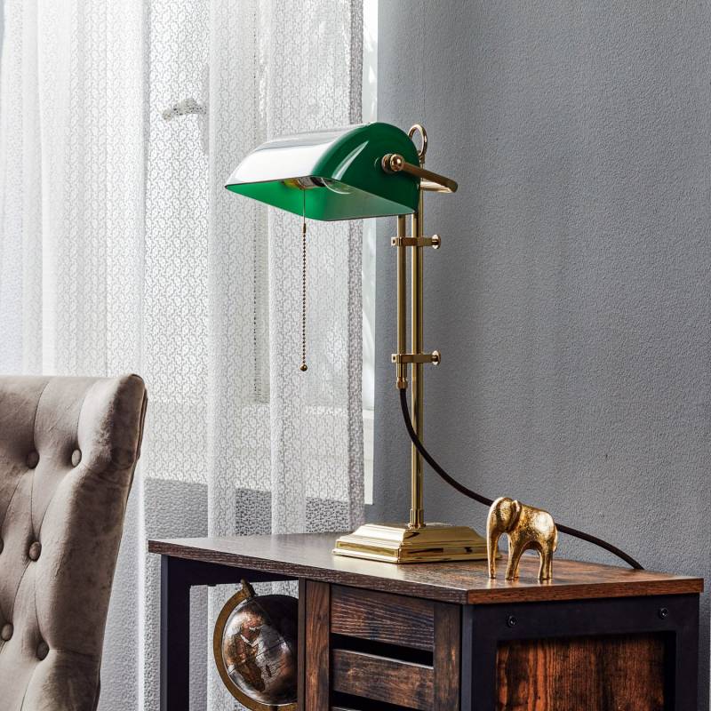 Berliner Messinglampen Bankerlampe Gita Tischleuchte Tischlampe Messing Grün E27 B-Ware von Berliner Messinglampen