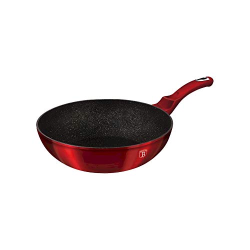 BERLINGER HAUS - Wok 30 cm, 3-lagige Granit-Marmor-Beschichtung, ergonomischer Soft-Touch-Griff mit gratis Schutz, Metallic Line Burgundy Edition von Berlinger Haus
