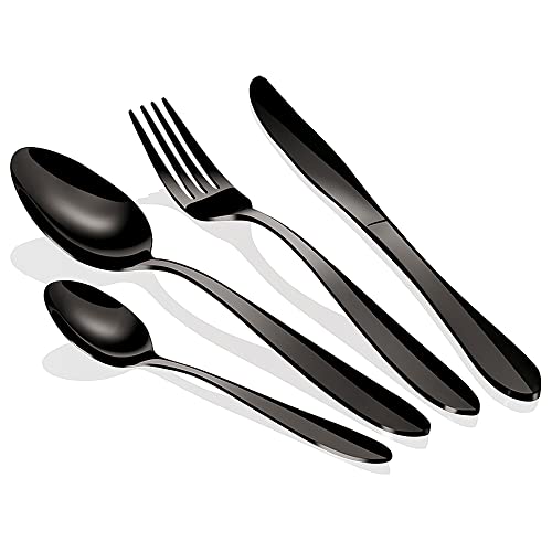 Berlinger Haus Black Mirror Complete Besteck Schwarz 24 Teile Edelstahl Poliert, Besteck-Set 6 Personen, Haushalt, Camping, Hotels, Cutlery Set Modernes und Elegantes Design von Berlinger Haus