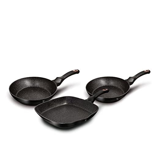 Berlinger Haus Black Rose Set of 2 Frying Pans and Grill Induction 20-24-28 cm, Forged Aluminium, Eco-Friendly Non-Stick Marble PFOA-Free, Elegant Design, for All Kitchens, Glass Ceramic, Gas von Berlinger Haus