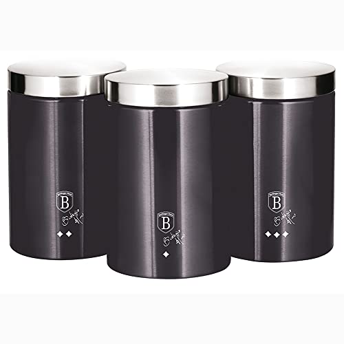 Berlinger Haus Carbon Pro 3er Set Küche Vorratsdosen aus robustem Edelstahl, 11 x 17,8 cm, zur Aufbewahrung von Tee, Kaffee und Zucker, Metallic Line Modernes Design, Dunkelgrau/Edelstahl von Berlinger Haus