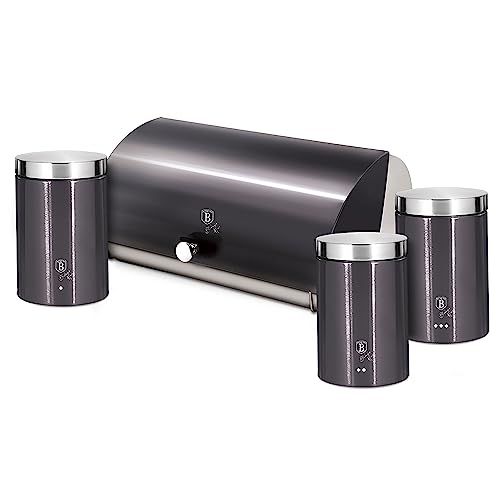 Berlinger Haus Carbon Pro Brotkasten Set + 3er Set Küche Vorratsdosen Edelstahl, Behälter für Brot und Gebäck, Schiebedeckel, Bread Box, Grau/Edelstahl von Berlinger Haus