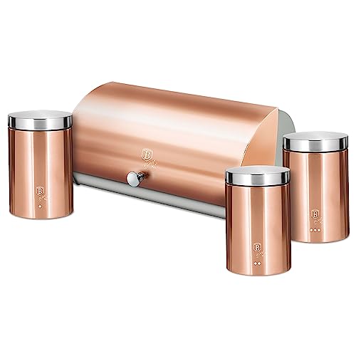 Berlinger Haus Rose Gold Brotkasten-Set + 3er Set Küche Vorratsdosen, Edelstahl, Aufbewahrungsbehälter für Brot und Gebäck, Schiebedeckel, Brotkasten, Roségold/Edelstahl von Berlinger Haus