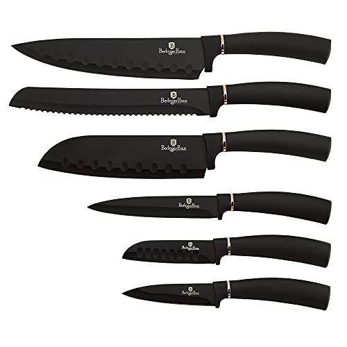 Berlinger Haus Black Rose 6er-Set Profi-Küchenmesser, Klinge aus Edelstahl, Antihaftbeschichtung, Kochen Messer, Zwiebel, Brot, Santoku, Schälen, Ergonomischer Griff, Elegantes Design von Berlinger Haus