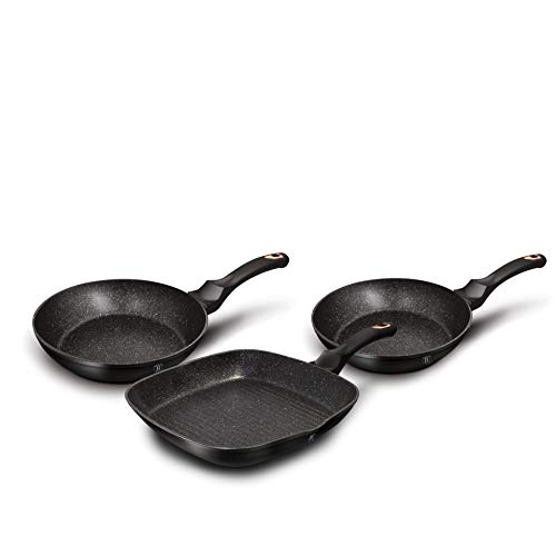 Berlinger Haus Black Rose Set 2 Bratpfannen 1 Grillpfanne Induktion 20-24-28cm, Aluminium, Antihaftbeschichtung Ökologisch Marmor ohne PFOA, Design, Geeignet für Alle Herdarten, Glaskeramik, Gas von Berlinger Haus