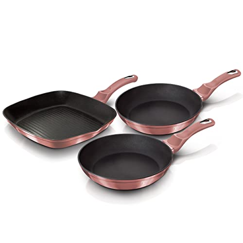 Berlinger Haus I-Rose Set 2 Bratpfannen 1 Grillpfanne Induktion 20-24-28cm, Aluminium, Antihaftbeschichtung Ökologisch Titan ohne PFOA, Modernes Design, Geeignet für Alle Herdarten von Berlinger Haus