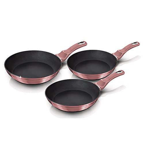 Berlinger Haus I-Rose Set 3 Bratpfannen Induktion 20-24-28cm, Aluminium, Antihaftbeschichtung Ökologisch Titan ohne PFOA, Design, Geeignet für Alle Herdarten, Glaskeramik, Gas von Berlinger Haus