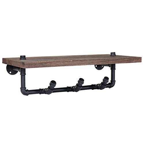 Berlinlodge Wandgarderobe 16x60x25cm Ablageregal Hängegarderobe Garderobenpaneel Industriedesign Braun schwebend mit Ablage Metall Holz 60 cm breit Flur Eingang modern Wandmontage von Berlinlodge