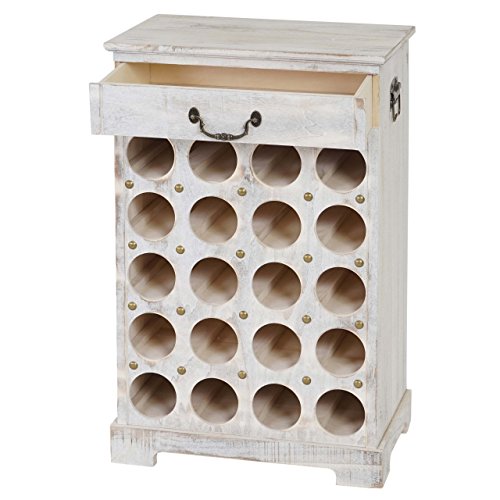 Berlinlodge Weinregal mit Schublade Flaschenregal 20 Flaschen 76x48x31cm Shabby-Look, Vintage Weiß Küche Esszimmer Keller Wohnzimmer Flur Büro Deko rustikal Weinschrank Weinständer von Berlinlodge