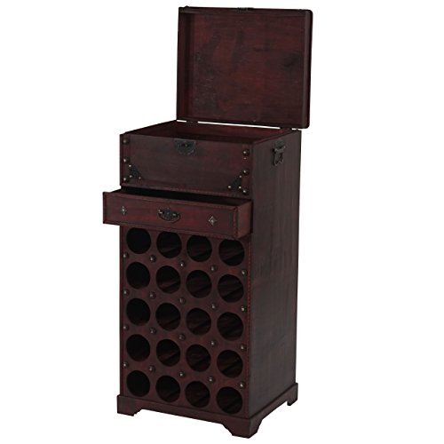 Berlinlodge Weinregal mit Schublade und Truhe Flaschenregal für 20 Flaschen 94x46x38cm Kolonialstil Rot/Braun Küche Esszimmer Keller Wohnzimmer Flur Büro Deko rustikal Weinschrank Weinständer von Berlinlodge