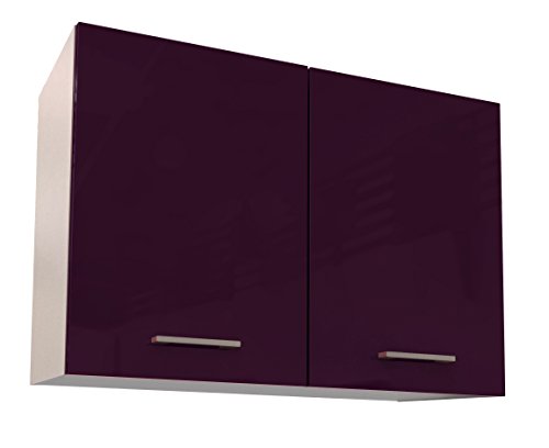 Berlioz Creations PRIMA PG8HPA Hängeschrank für Küche, 2 Dekortüren in glänzender Auberginefarbe, 80 x 33,3 x 55,4 cm, 100 Prozent französische Herstellung von Berlioz Créations