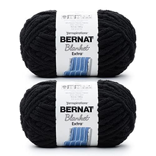 Bernat 16102727033P02 Blanket Extra Black 2 Pack à 300 g – Polyester – 7 Jumbo – Stricken/Häkeln Garn, Schwarz von Bernat