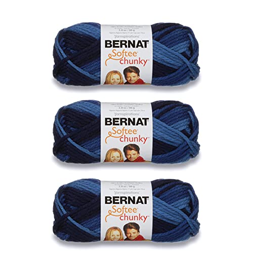 Bernat Softee Chunky Denim Ombre Garn – 3 Packungen mit 80 g – Acryl – 6 Super Bulky – 77 Meter – Stricken/Häkeln von Bernat