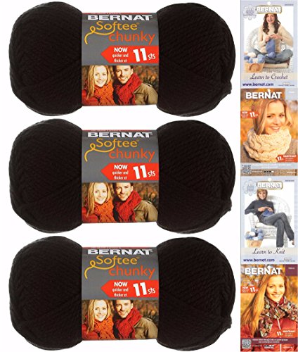 Bernat Softee Chunky Garn Bundle Super Bulky Nummer 6, 3 Knäuel, Schwarz von Bernat