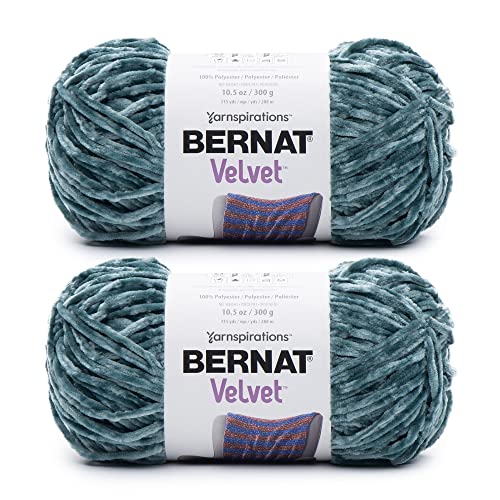 Bernat Velvet Samtgarn, 5 Bulky, Polyester, 300 g, Stricken/Häkeln, Frosted Pine (Blaugrün), 2 Packungen von Bernat