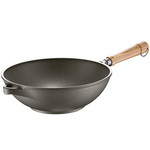 Berndes Veggi Wok Bonanza Induktion 28 cm, Wokpfanne mit 3-lagiger Antihaftversiegelung und Holzgriff, allherdtauglich, robuster Aluguss, antihaft beschichtet von Berndes