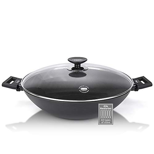 Berndes Alu Induction 36 cm – Wok-Pfanne für alle Herdarten & Induktion, antihaft-beschichtet, inkl. Glasdeckel, No-Stick Kochgeschirr, Aluminium, 6.4 liters, Schwarz von Berndes