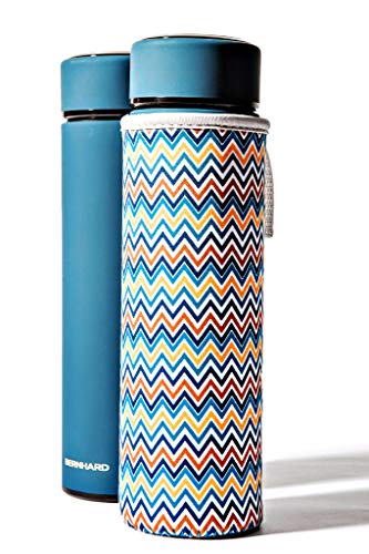 Thermosflasche Thermoskanne Isolierkanne 450ml + Teesieb Design mit bunter Retro-Neopren Hülle für Outdoor – Stahlblau im Büro. Kaffee Tee Wasser (Blau) von Bernhard